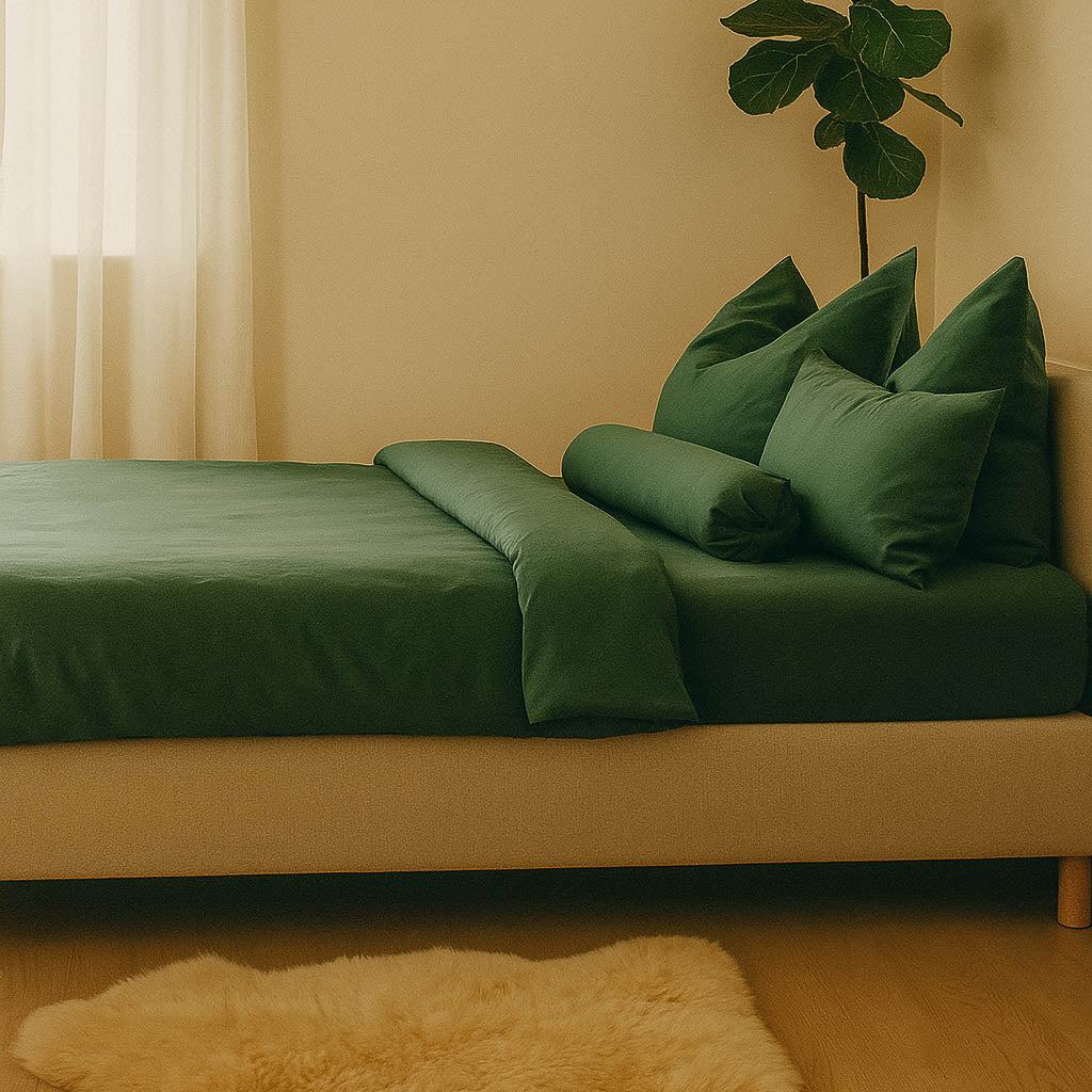 Bettwäsche Set: Baumwoll-Satin waldgrün