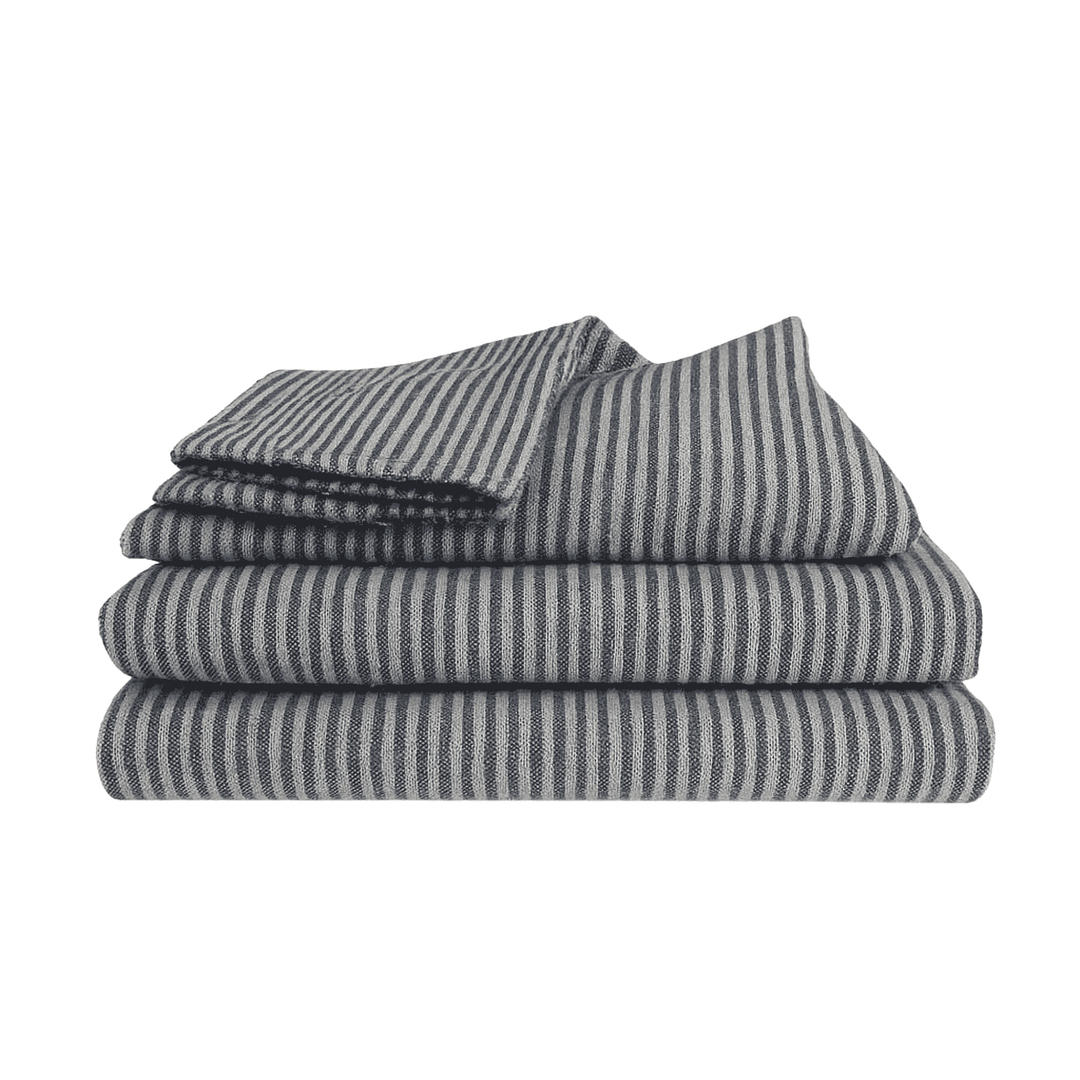 Bettwäsche Set: Flanell weiß blau gestreift