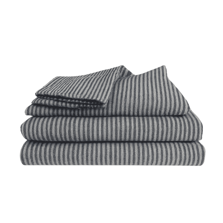 Bettwäsche Set: Flanell weiß blau gestreift