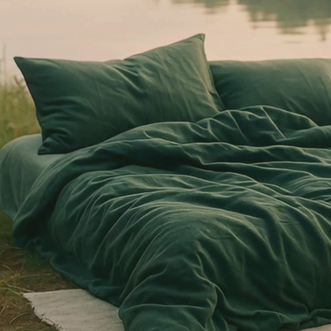 Bettwäsche Set: Baumwoll-Satin waldgrün