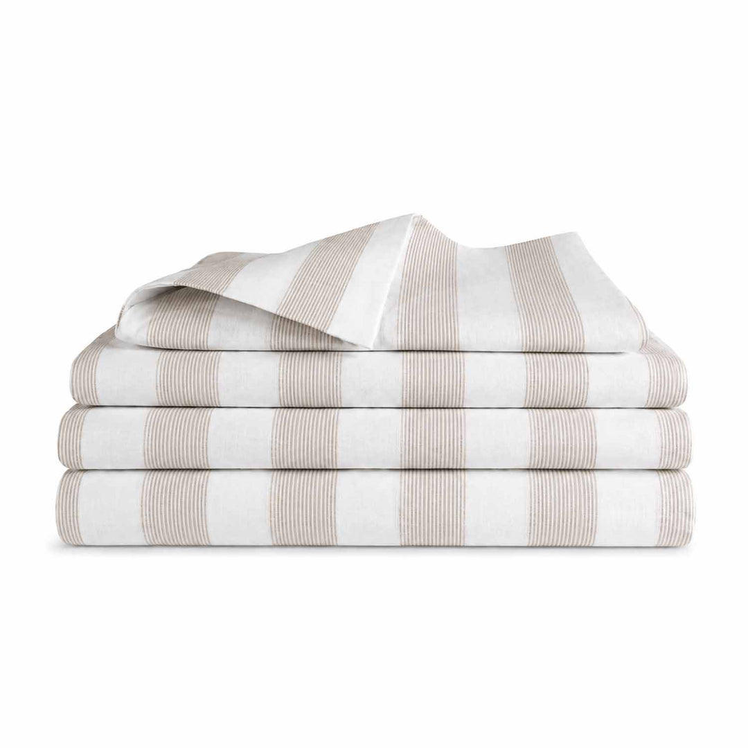 Bettwäsche Set: Halbleinen weiß beige gestreift